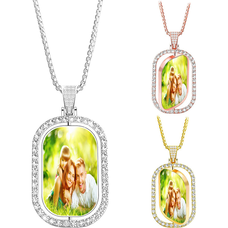 Double Sided Photo Necklace, Personalized Picture Necklace, Reversible Photo Pendant, Custom Engraved Necklace, Memorial Gift