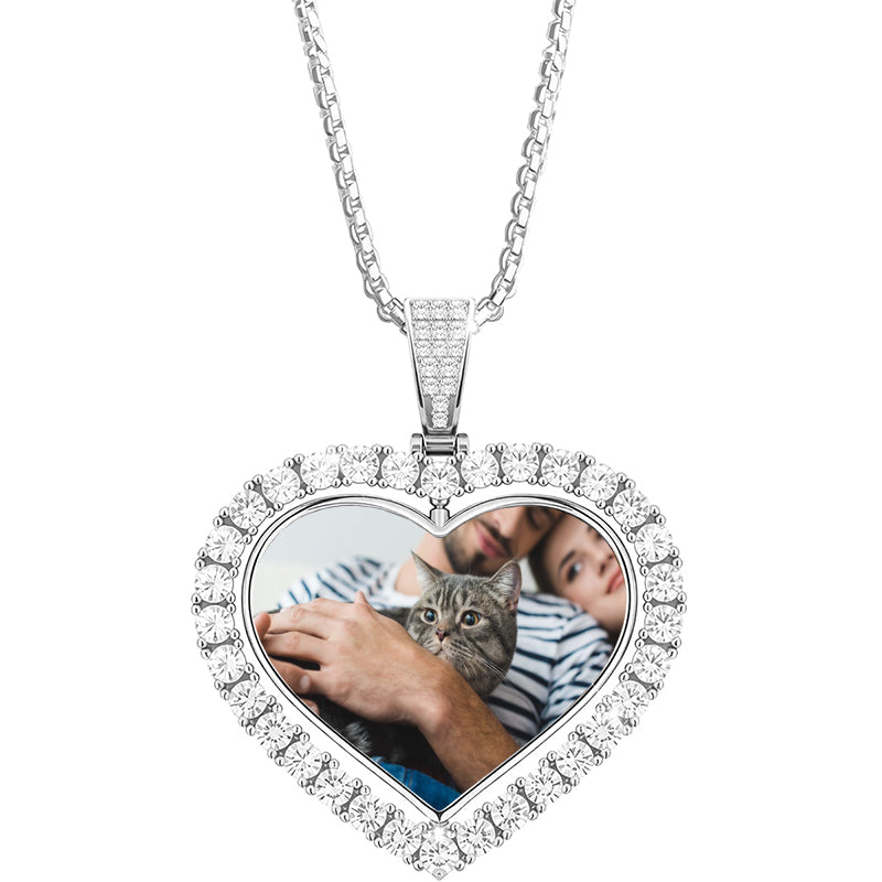 Custom Angel Wings Photo Pendant Necklace, Iced CZ Diamond Photo Pendant, Memorial Gift, Anniversary Gift, Family Gift, Couple Gift