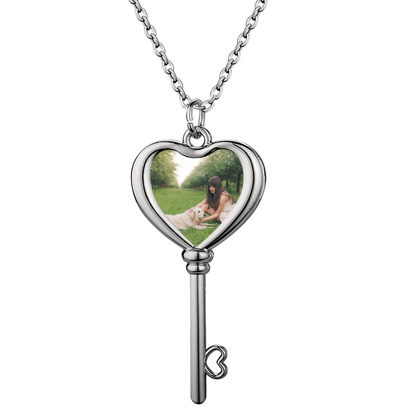 Custom Locket Photo Pendant Memory Necklace | Memorial Personalized Diamond Picture, Water Resistance Stainless Steel Silver Pic Charm