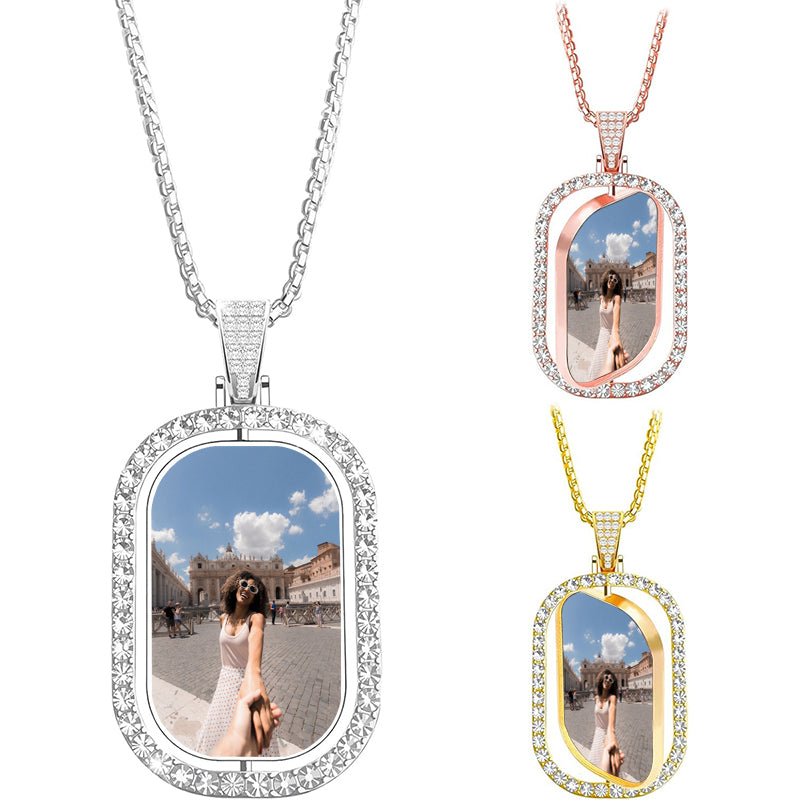 Custom Eye Necklace for Couples, Personalized Double Sided Photo Pendant with Your Picture - Engravable Stainless Steel Bar Necklace, Valentine¡®s Day Anniversary Birthday Gift for Him and Her