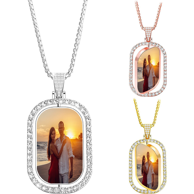 Custom Photo Charm Necklace- Silver Setting Glass Art Memorial Pendant - Circle or Square